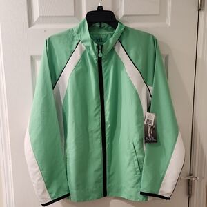 NWT New York Laundry Mint Green Windbreaker White Accents Women's Size Large